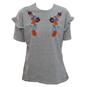 Gray Embroidered Basic Tee